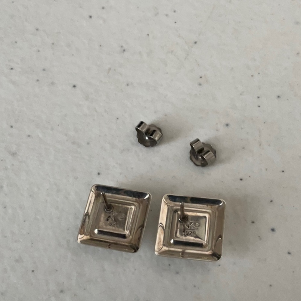 Silver Opal Square Stud Earrings - image 3